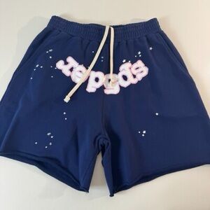 Sp5der Navy Blue Graphic Drawstring Men's Shorts